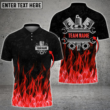 Custom Mechanic And Fire Custom Name Multi Color Printed 3D Polo Shirt, Gift for Men Dad