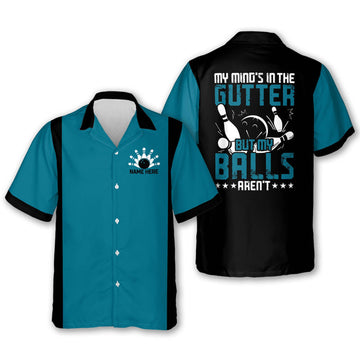 Custom Personalized bowling Hawaiian shirt for men, My Mind's in The Gutter But My Ball aren't Vintage Hawaiian Shirt