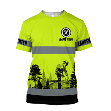 FUNSTUFFPRINT Custom Name Green Safety Carpenter Shirt 3D All Over Print Carpenters Tee Shirts 3D T-shirt