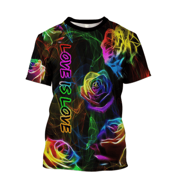 FUNSTUFFPRINT LGBT Rose Magic Light Love Is Love Smoke 3D Unisex Shirt, Gift for LGBT-Shirt, Pride LGBT 3D T-shirt