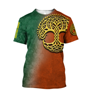 FUNSTUFFPRINT Saint Patrick's Day Tree Of Life Shirt, Custom Name St. Patrick's Day 3d Shirt, Golden Tree Shirt 3D T-shirt