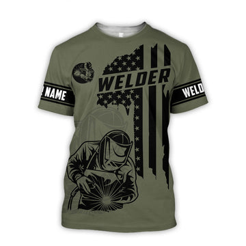 FUNSTUFFPRINT Personalized Welder Welding Shirts American Flag, American Welder, Flag Shirt 3D T-shirt