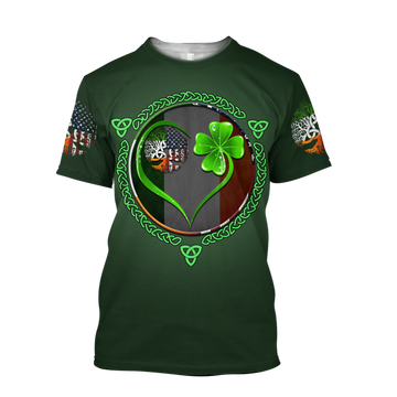 FUNSTUFFPRINT Dilypod Premium Irish Saint Patrick's Day Printed Unisex Shirts, Heart Shamrock Lucky Ireland USA Flag Shirt 3D T-shirt
