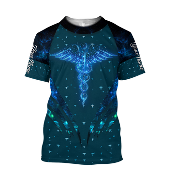 FUNSTUFFPRINT 3D All Over Print Caduceus Health Light Nurse T-Shirt, Custom Name Nurse Shirt 3D T-shirt