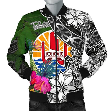 FUNSTUFFPRINT Tahiti Men Bomber Jacket - Turtle Plumeria Banana Leaf - 3D Bomber Jacket