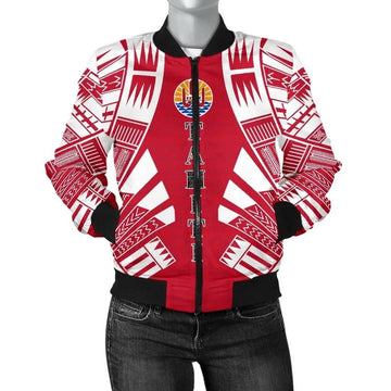 FUNSTUFFPRINT Tahiti Women Bomber Jacket - Polynesian Tattoo Flag - 10 3D Bomber Jacket