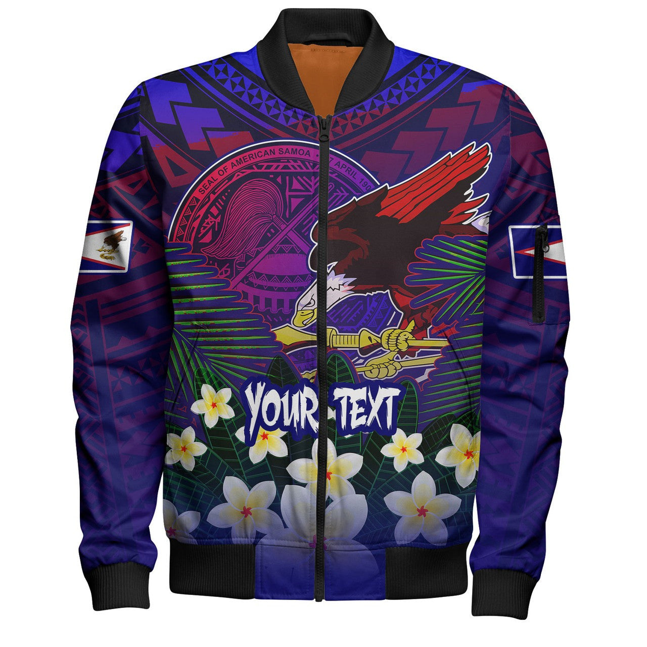 FUNSTUFFPRINT American Samoa Bomber Jacket Custom AS Seal With Bald Eagle Polynesian Plumeria Summer Vibes 3D Bomber Jacket
