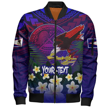 FUNSTUFFPRINT American Samoa Bomber Jacket Custom AS Seal With Bald Eagle Polynesian Plumeria Summer Vibes 3D Bomber Jacket