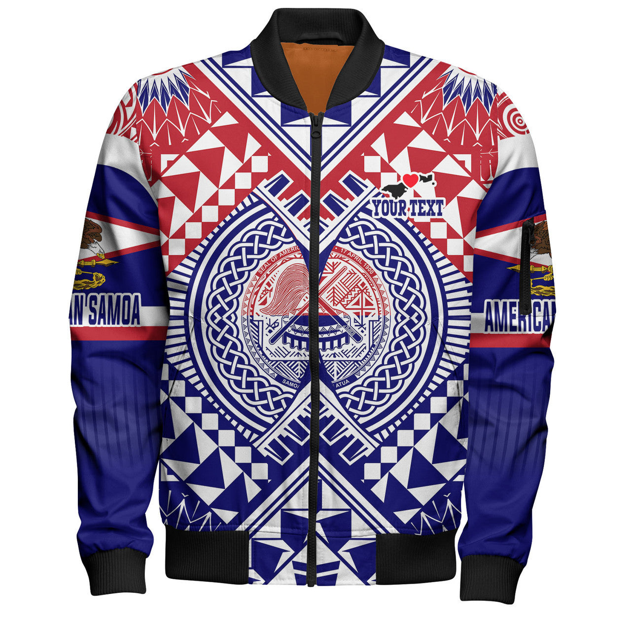 FUNSTUFFPRINT American Samoa Bomber Jacket Custom AS Coat Of Arms Polynesian Art Tattoo Sleeve 3D Bomber Jacket