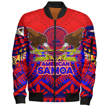FUNSTUFFPRINT American Samoa Bomber Jacket Custom American Samoa Seal And Eagle Polynesian Tattoo Red 3D Bomber Jacket
