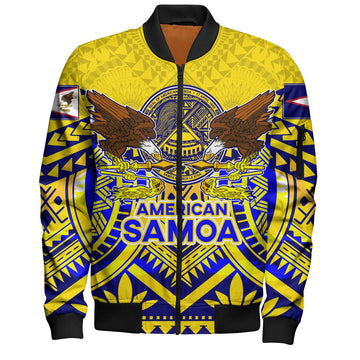 FUNSTUFFPRINT American Samoa Bomber Jacket Custom American Samoa Seal And Eagle Polynesian Tattoo Yellow 3D Bomber Jacket