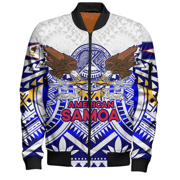FUNSTUFFPRINT American Samoa Bomber Jacket Custom American Samoa Seal And Eagle Polynesian Tattoo 3D Bomber Jacket