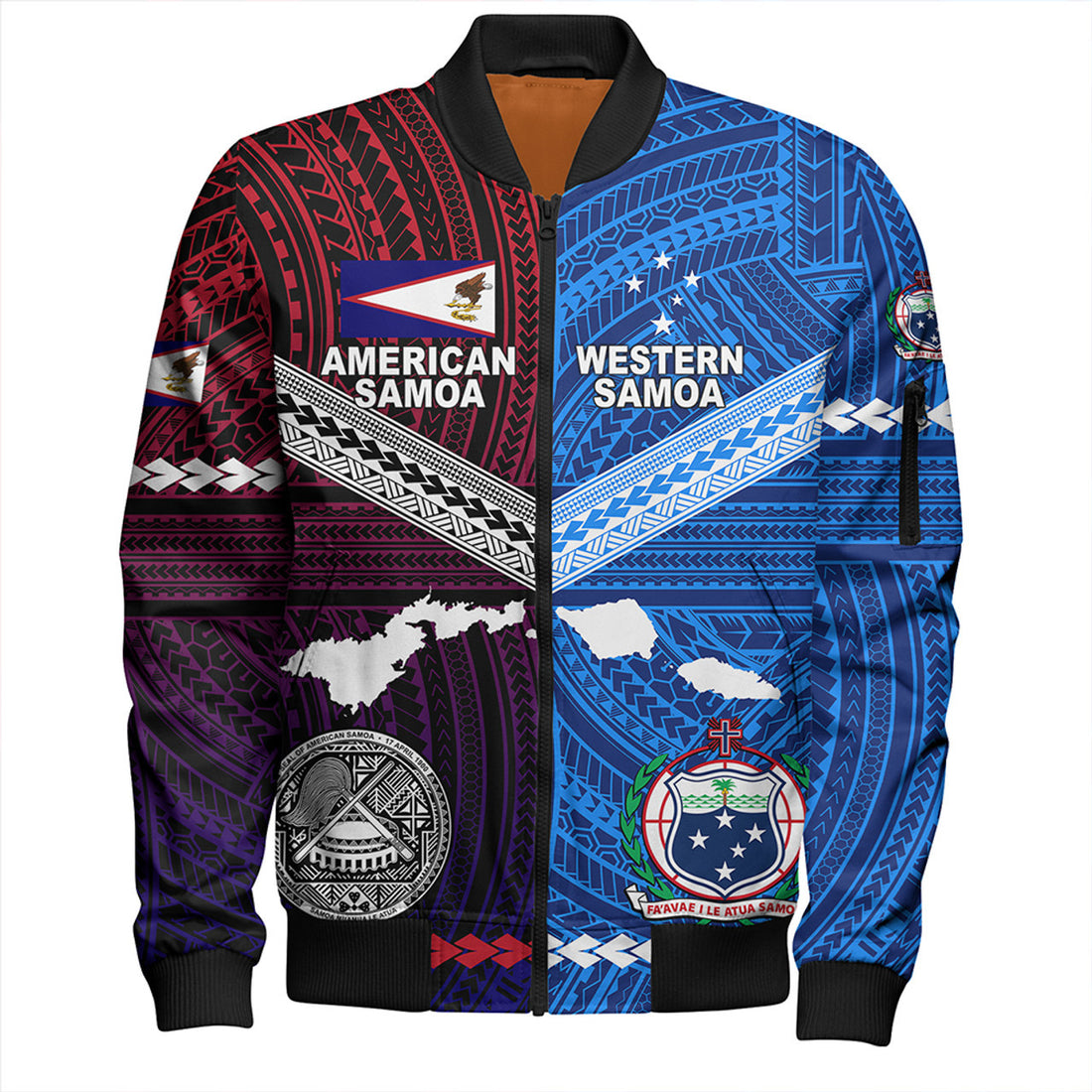FUNSTUFFPRINT American Samoa And Western Samoa Polynesian Tattoo Together 3D Bomber Jacket