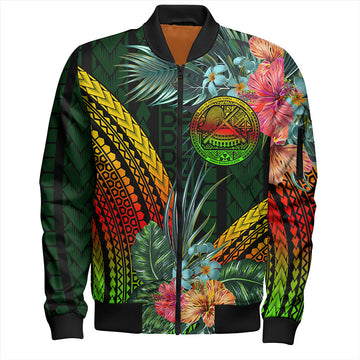 FUNSTUFFPRINT American Samoa Bomber Jacket Polynesian Tropical Style Flower 3D Bomber Jacket