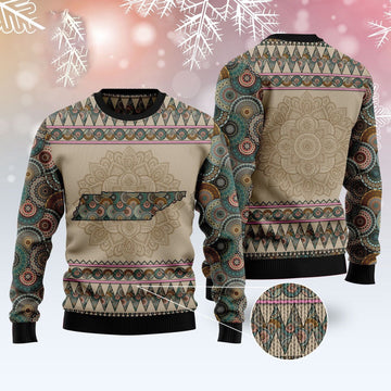 FUNSTUFFPRINT Tennessee Mandala Ugly Christmas Sweater, Christmas Sweater, Ugly Sweater, Funny Xmas Sweaters Ugly Sweater