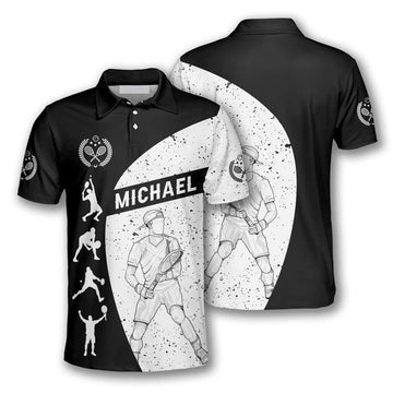 Custom Tennis Silhouettes Black White Version Customized Name All Over Printed Polo Shirt