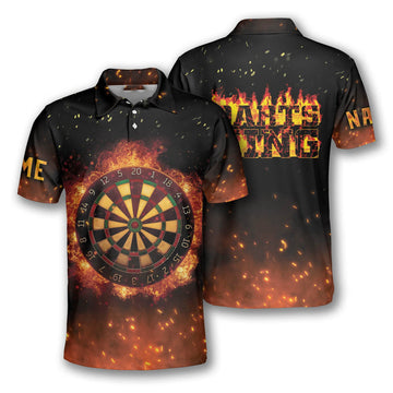 Personalized Name Darts King Fire Polo Shirt, Cool Dart Sport Shirt, Shirt for Man