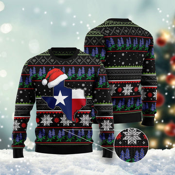 FUNSTUFFPRINT Texas Bluebonnet Ugly Christmas Sweater, Christmas Sweater, Ugly Sweater, Funny Xmas Sweaters Ugly Sweater