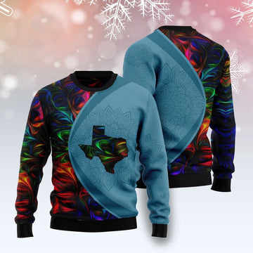 FUNSTUFFPRINT Texas Fractal Pattern Ugly Christmas Sweater, Christmas Sweater, Ugly Sweater, Funny Xmas Sweaters Ugly Sweater