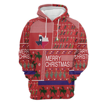 FUNSTUFFPRINT 3D Texas Merry Christmas All Over 3D Hoodie and Zip Hoodie
