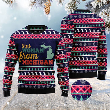 FUNSTUFFPRINT That Woman From Michigan Ugly Christmas Sweater, Christmas Sweater, Ugly Sweater, Funny Xmas Sweaters Ugly Sweater