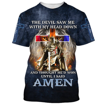 FUNSTUFFPRINT The Devil Saw Me With My Head Down Shirts - Lion Cross Warrior 3D All Over Printed Shirt for Men and Women
3D T-shirt