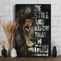 The Lion Of Judah Black Background Be Still And Know That I Am God Canvas Wall Art - Christian Wall Posters - Religious Wall Decor