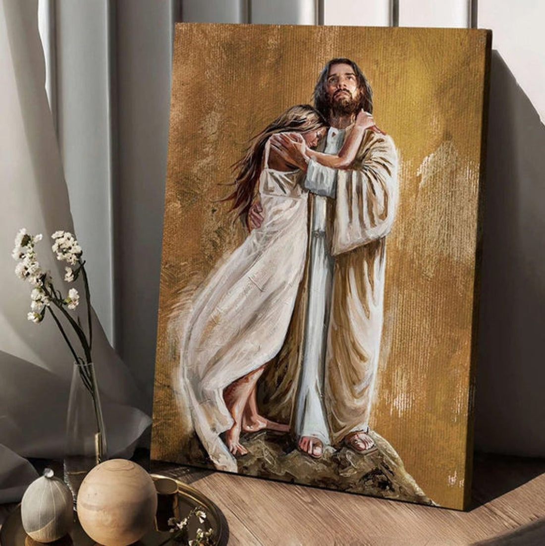 The Savior Jesus Hug In The Arms Of His Love Canvas Wall Art - Christian Wall Posters - Religious Wall Decor