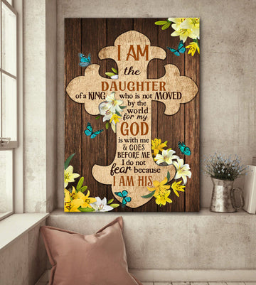 The Wooden Cross Lily Flower I Am The Daughter Of A King Canvas Wall Art - Christian Wall Posters - Religious Wall Decor