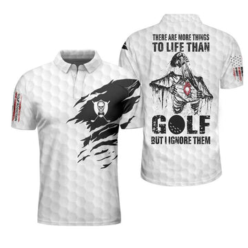 Custom Golf Polo Shirt, Golf Love Heart Skull Polo Shirt, Golf Pattern Skeleton Golfer American Flag Polo Shirt - Perfect Gift For Men, Golfer