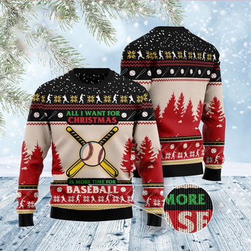 FUNSTUFFPRINT Time For Baseball Ugly Christmas Sweater, Christmas Sweater, Ugly Sweater, Funny Xmas Sweaters Ugly Sweater