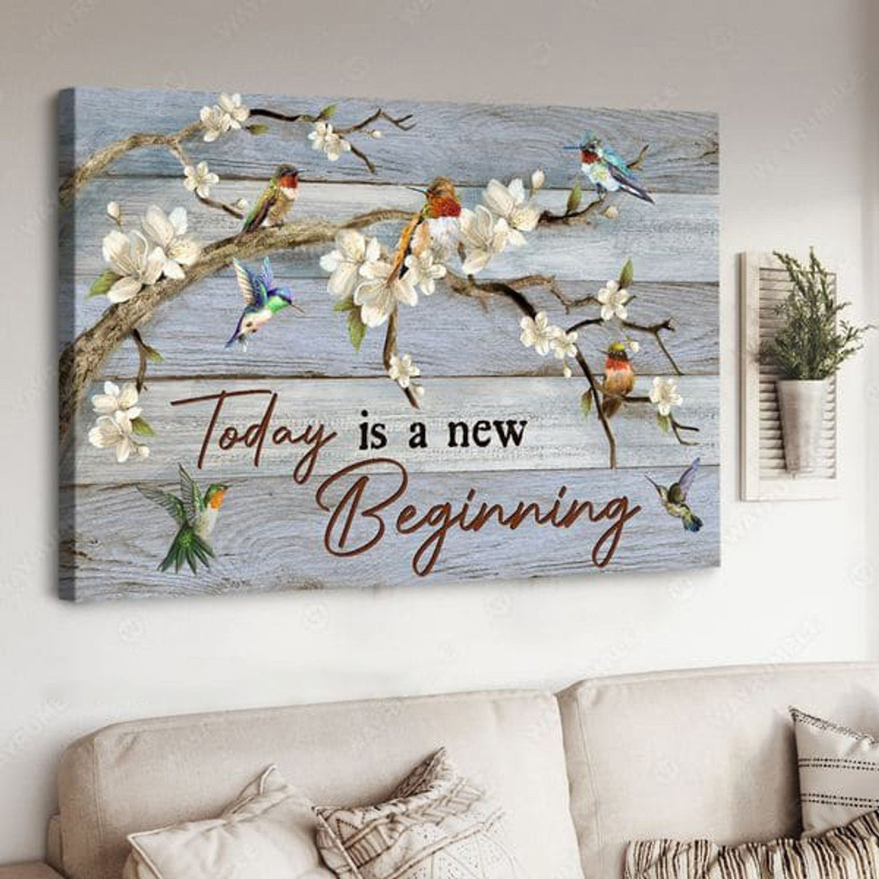 Today Is A New Beginning, Hummingbird Poster Poster and Canvas