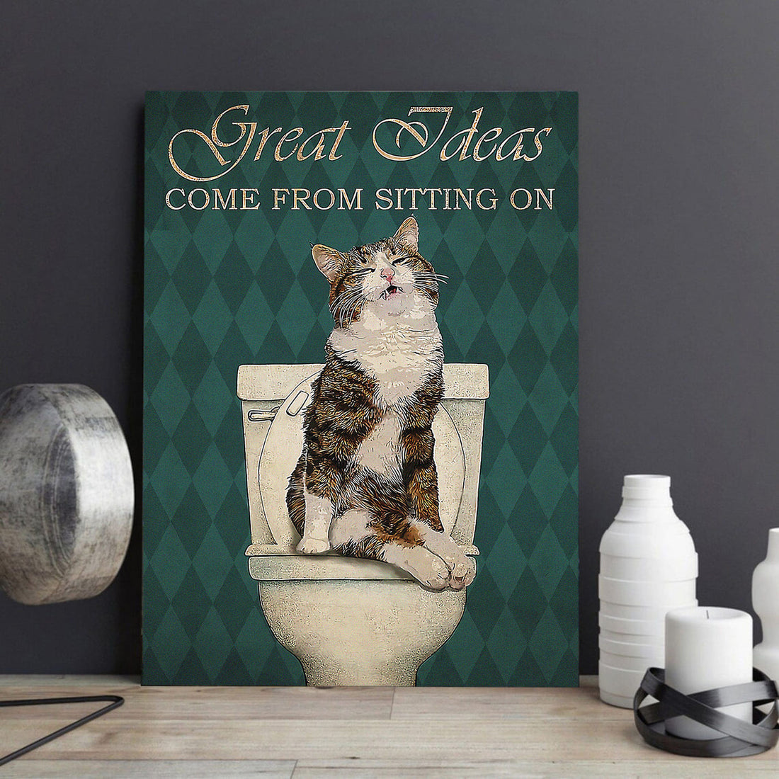 Toilet Poster, Cat Lover, Great Ideas Come From Sitting On Toilet Poster and Canvas