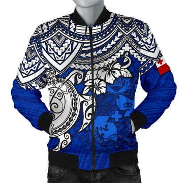 FUNSTUFFPRINT Tonga Polynesian bBomber Jacket (Men) - Blue Turtle - 3D Bomber Jacket