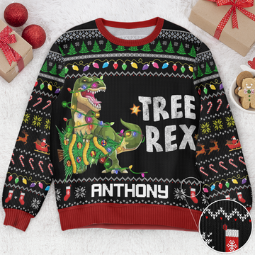 FUNSTUFFPRINT Custom Tree Rex Ugly Sweater