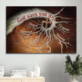 Tree Roots Wooden Cross Painting Bible Verses God Says You Are Canvas Wall Art - Christian Wall Decor