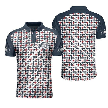 Trendy Red & Blue Houndstooth Pattern Golf Shirt, Your Hole Is My Goal Polo Shirt, Best Golf Shirt For Men