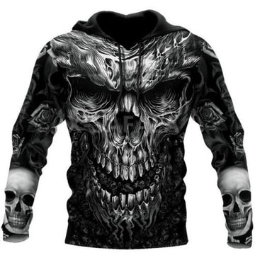 FUNSTUFFPRINT Trippy Black Skull Head 3D Hoodie 3D Hoodie and Zip Hoodie