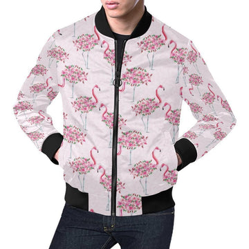 FUNSTUFFPRINT Tropical Flamingo Hawaiian Floral Pattern Print Mens 3D Bomber Jacket