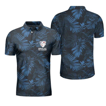Black And Navy Blue Tropical Pattern Golf Player Polo Shirt, Golfing American Flag Polo Shirt, Best Golf Shirt For Men