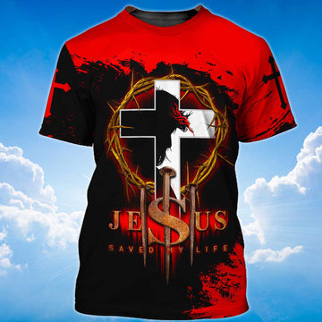 FUNSTUFFPRINT Jesus Christ Saved My Life Black And Red Shirts 3D T-shirt