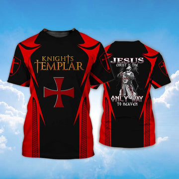 FUNSTUFFPRINT Knight Templar Only Way To Heaven Faith 3D T-shirt