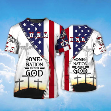 One Nation Under God Patriotic American Flag Pattern Shirt Men Women