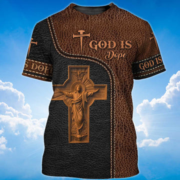 FUNSTUFFPRINT God Is Dope T-Shirt God Jesus 3D Shirt Men Women Leather Pattern 3D T-shirt