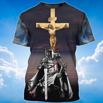 FUNSTUFFPRINT 3D All Over Printed Knight Templar Shirt I Believe In God T-Shirt Templar Shirts 3D T-shirt