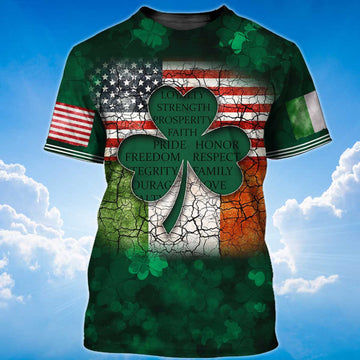 FUNSTUFFPRINT Shamrock Flag American Ireland Irish 3D Shirt, My Nation My Heritage T-Shirt, St Patrick's Day 3D T-shirt