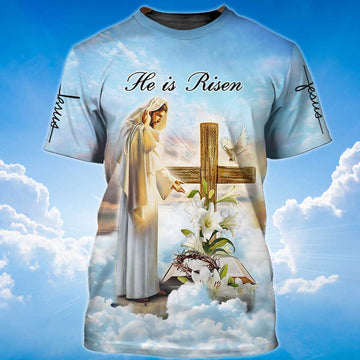FUNSTUFFPRINT He Is Risen T-Shirt God Jesus 3D Shirt Men Women 3D T-shirt