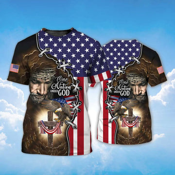 One Nation Under God T-Shirt God Jesus Shirt Patriotic Eagle Usa Flag Pattern Shirts Patriotic Gifts