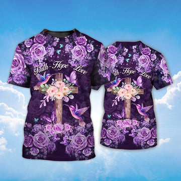 FUNSTUFFPRINT Faith Hope Love Theme 3D Purple T-shirt