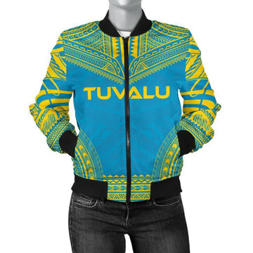 FUNSTUFFPRINT Tuvalu Flag Polynesian Chief Women'S Bomber Jacket - 3D Bomber Jacket